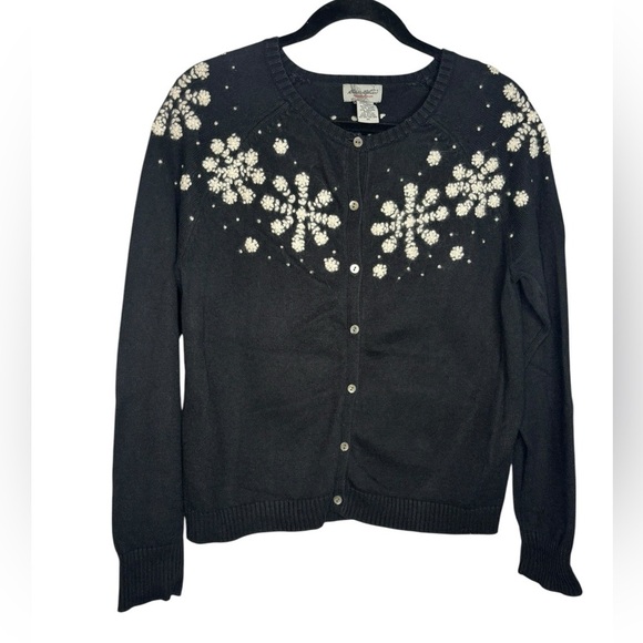 Eddie Bauer Collectibles Angora Rabbit Hair Knit Snowflake Cardigan Sweater M - Picture 1 of 11